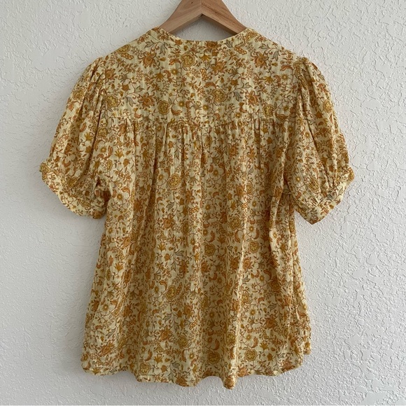 Indi & Cold Floral Puff Sleeve Button Up Top Size M Cotton Cottagecore - Picture 5 of 10